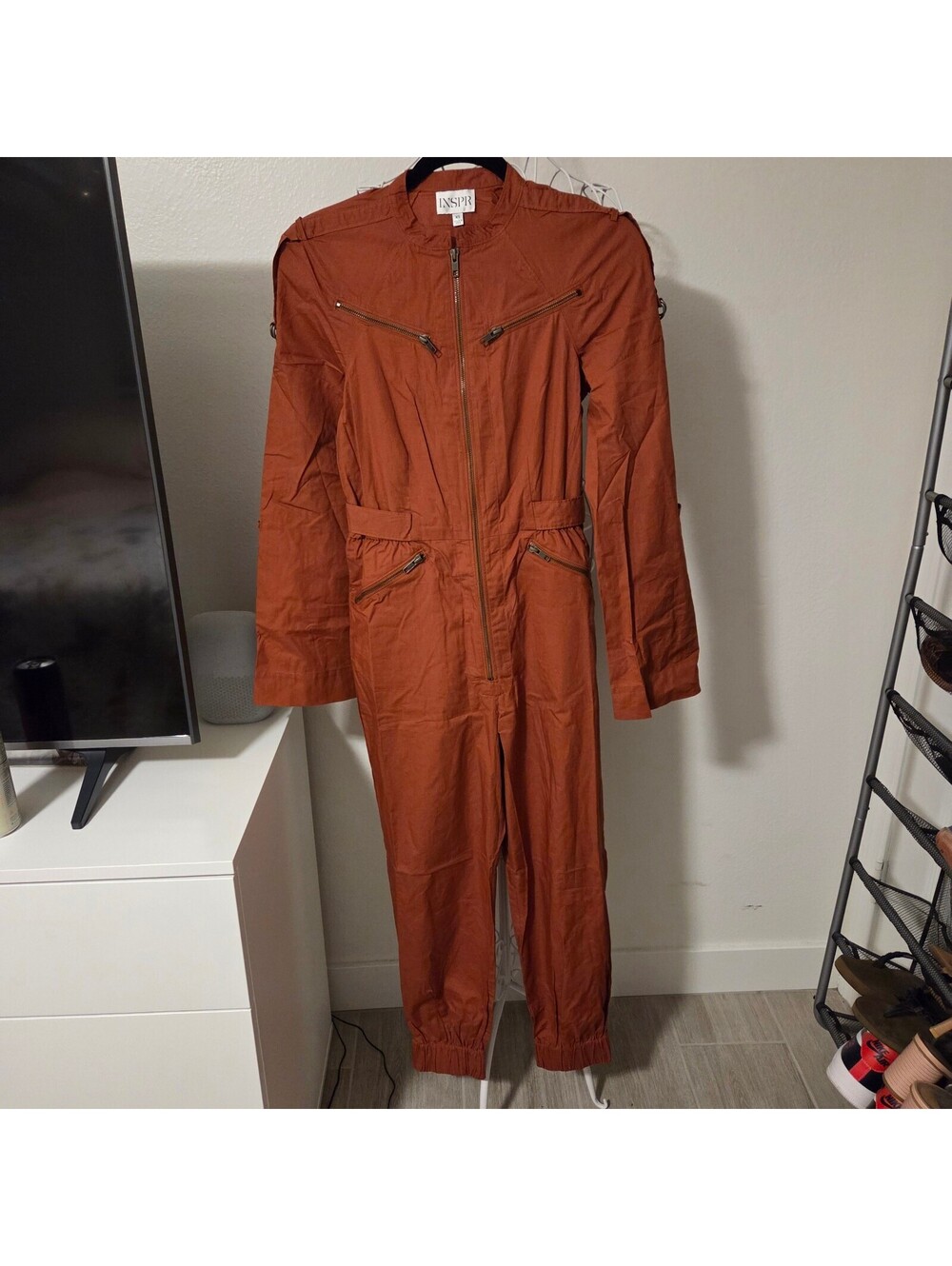 INSPR Women's Rust Orange Utility Jumpsuit XS